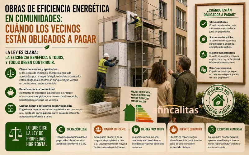 Obras de eficiencia energética en comunidades: cuándo los vecinos están obligados a pagar