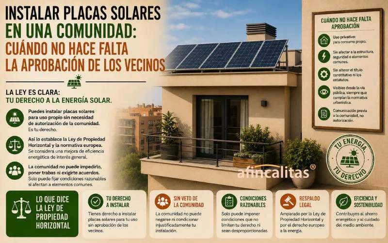 Instalar placas solares en una comunidad: cuándo no hace falta la aprobación de los vecinos