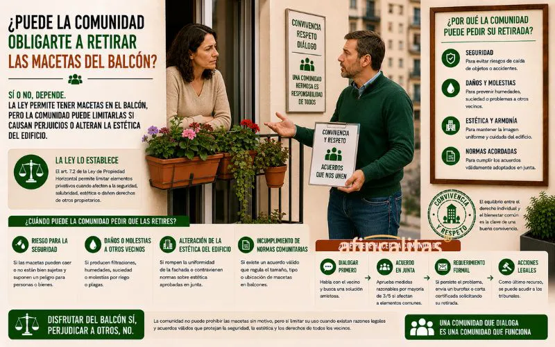 macetas en el balcón de una comunidad